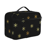 Black And Gold Snowflake Pattern Print Portable Lunch Bag