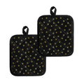 Black And Gold Snowflake Pattern Print Pot Holders