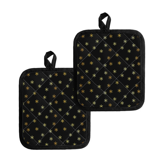 Black And Gold Snowflake Pattern Print Pot Holders