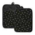 Black And Gold Snowflake Pattern Print Pot Holders With Pocket