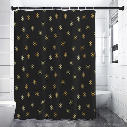 Black And Gold Snowflake Pattern Print Premium Shower Curtain