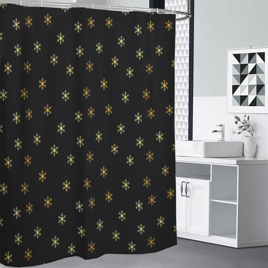 Black And Gold Snowflake Pattern Print Premium Shower Curtain