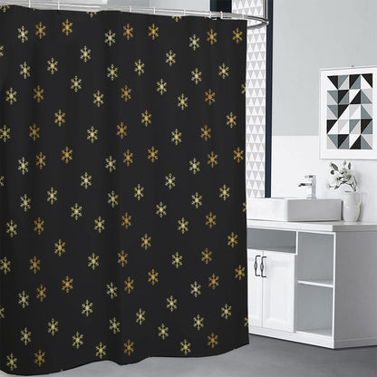Black And Gold Snowflake Pattern Print Premium Shower Curtain
