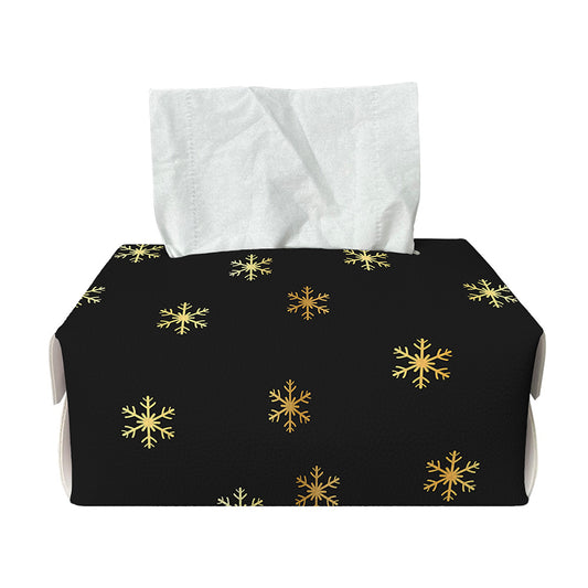 Black And Gold Snowflake Pattern Print Rectangle Tissue Box Cover