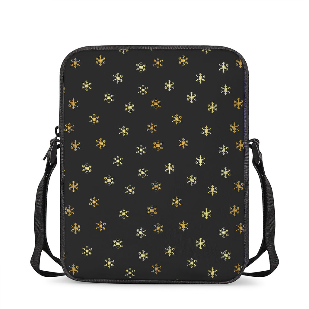 Black And Gold Snowflake Pattern Print Rectangular Crossbody Bag