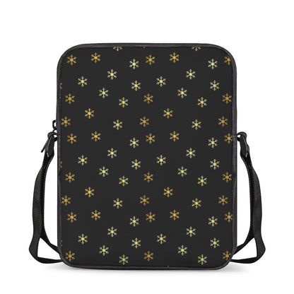Black And Gold Snowflake Pattern Print Rectangular Crossbody Bag