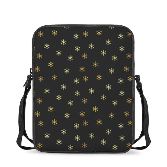 Black And Gold Snowflake Pattern Print Rectangular Crossbody Bag