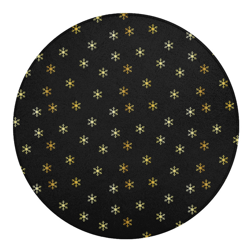 Black And Gold Snowflake Pattern Print Round Blanket