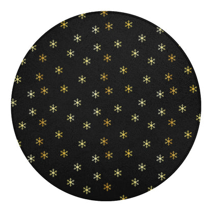 Black And Gold Snowflake Pattern Print Round Blanket
