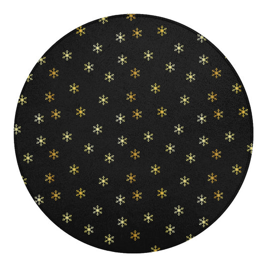 Black And Gold Snowflake Pattern Print Round Blanket