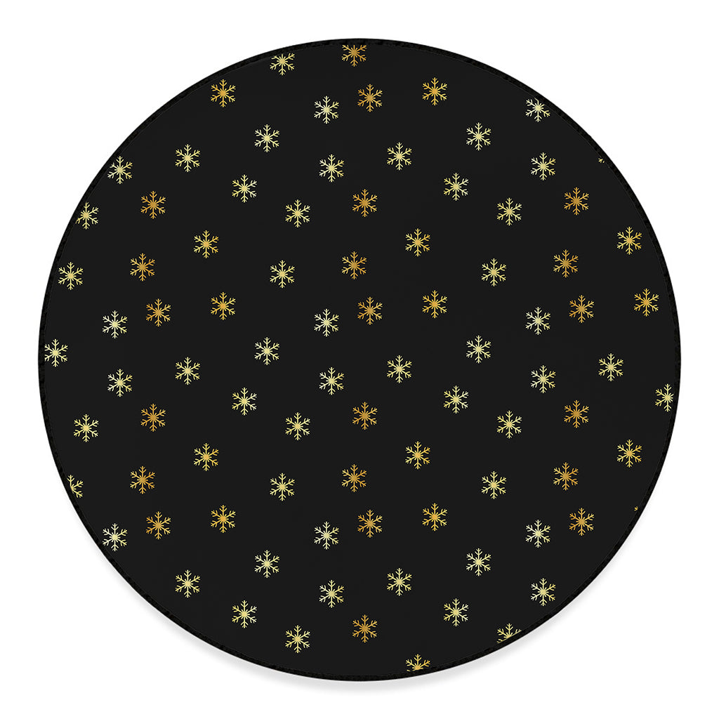 Black And Gold Snowflake Pattern Print Round Floor Mat