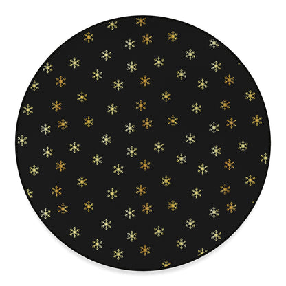 Black And Gold Snowflake Pattern Print Round Floor Mat