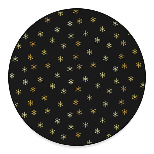 Black And Gold Snowflake Pattern Print Round Floor Mat