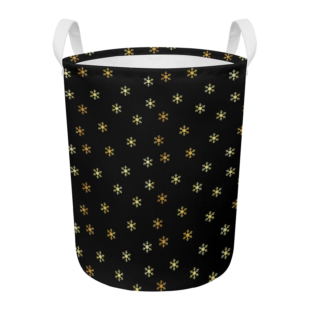Black And Gold Snowflake Pattern Print Round Laundry Basket