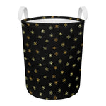 Black And Gold Snowflake Pattern Print Round Laundry Basket
