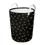 Black And Gold Snowflake Pattern Print Round Laundry Basket