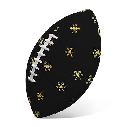 Black And Gold Snowflake Pattern Print Rugby Ball