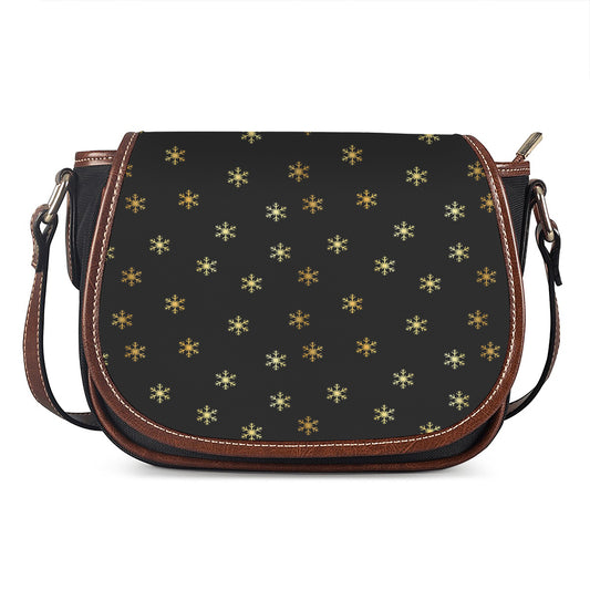 Black And Gold Snowflake Pattern Print Saddle Bag