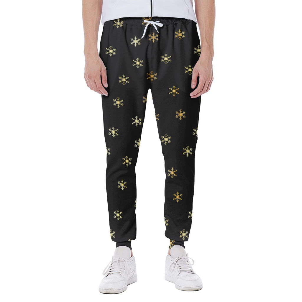 Black And Gold Snowflake Pattern Print Scuba Joggers