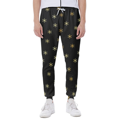 Black And Gold Snowflake Pattern Print Scuba Joggers