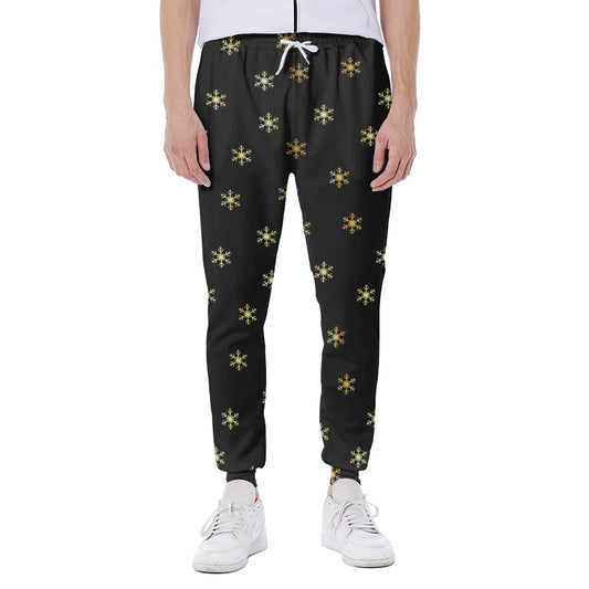 Black And Gold Snowflake Pattern Print Scuba Joggers