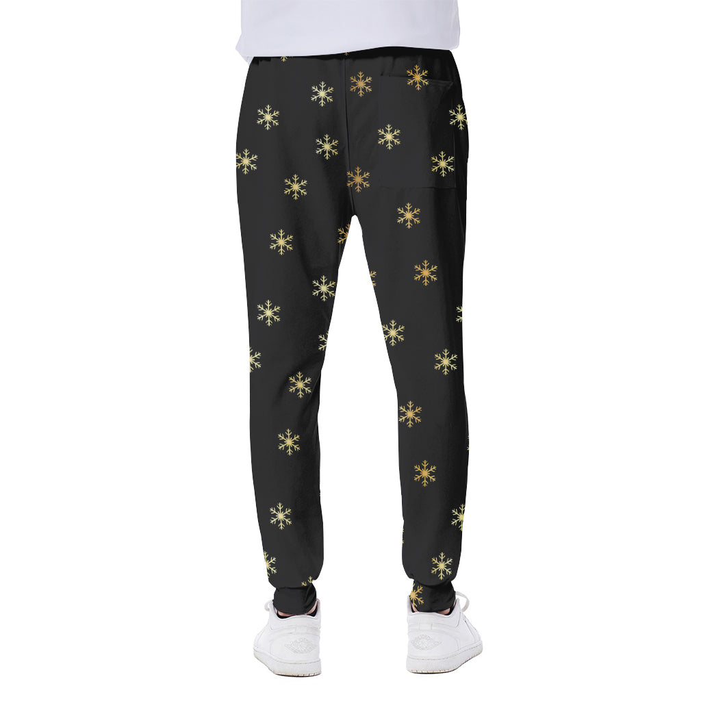 Black And Gold Snowflake Pattern Print Scuba Joggers
