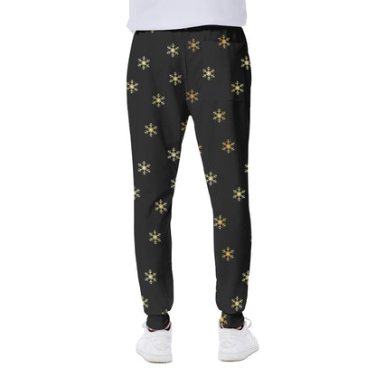 Black And Gold Snowflake Pattern Print Scuba Joggers