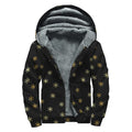 Black And Gold Snowflake Pattern Print Sherpa Lined Zip Up Hoodie