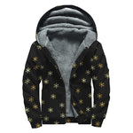 Black And Gold Snowflake Pattern Print Sherpa Lined Zip Up Hoodie
