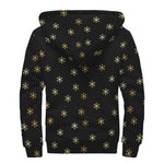 Black And Gold Snowflake Pattern Print Sherpa Lined Zip Up Hoodie