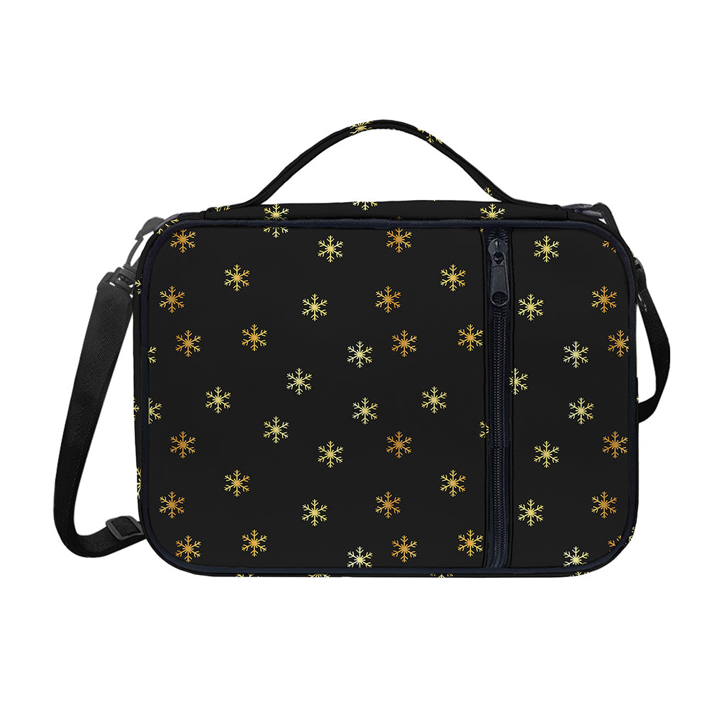 Black And Gold Snowflake Pattern Print Shoulder Strap Bible Bag