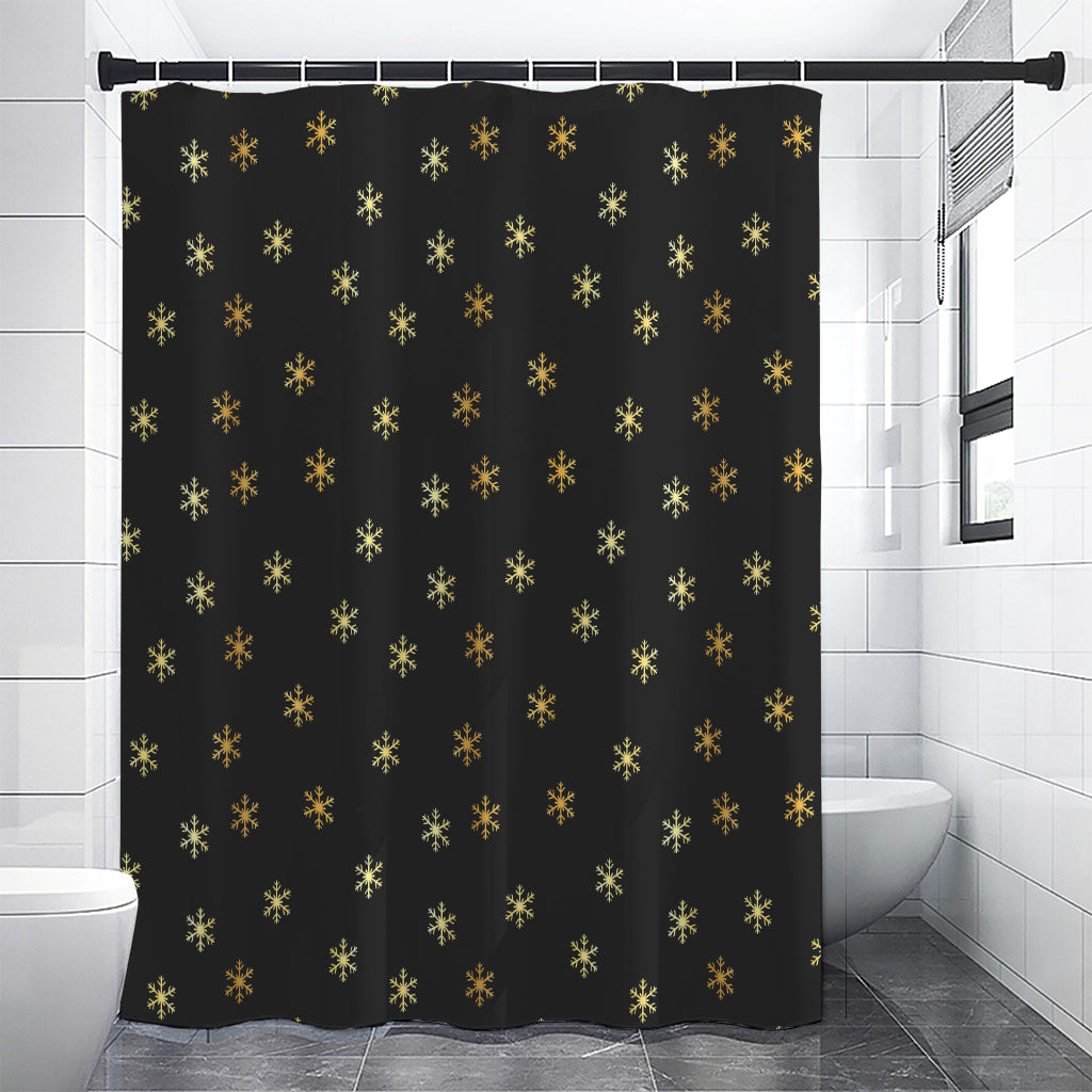 Black And Gold Snowflake Pattern Print Shower Curtain