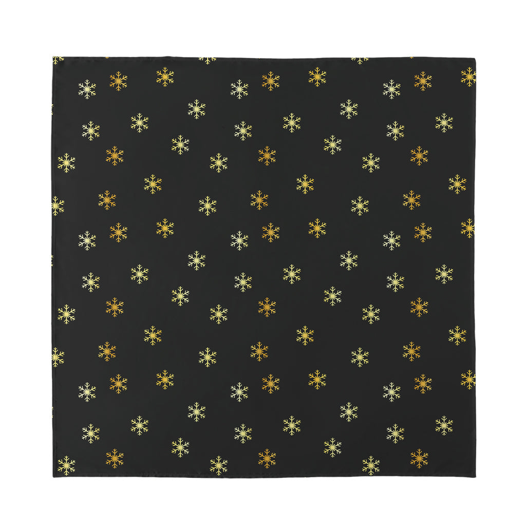 Black And Gold Snowflake Pattern Print Silk Bandana