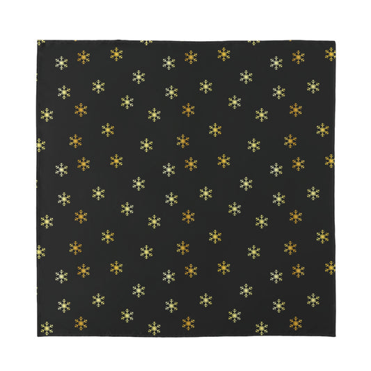 Black And Gold Snowflake Pattern Print Silk Bandana