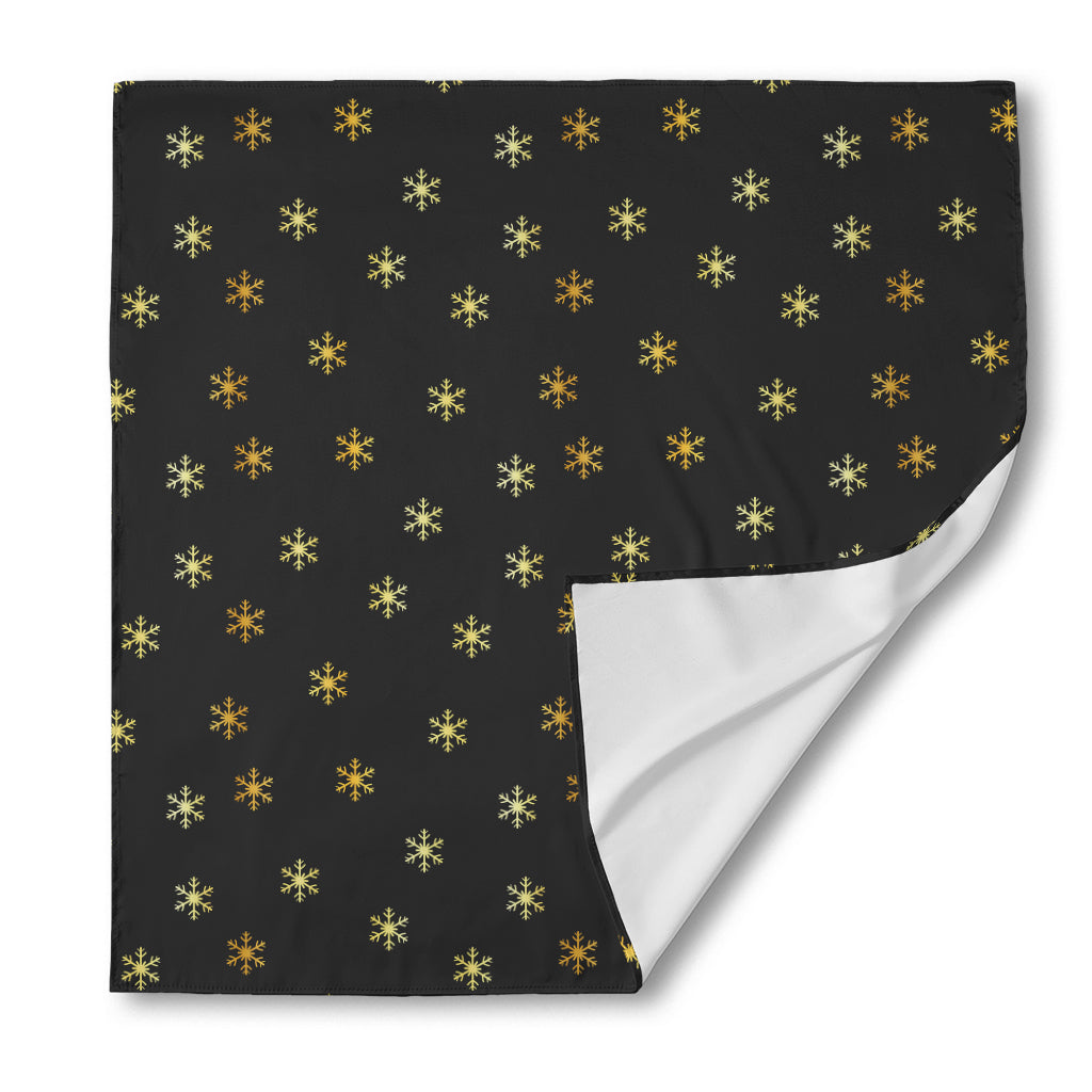 Black And Gold Snowflake Pattern Print Silk Bandana