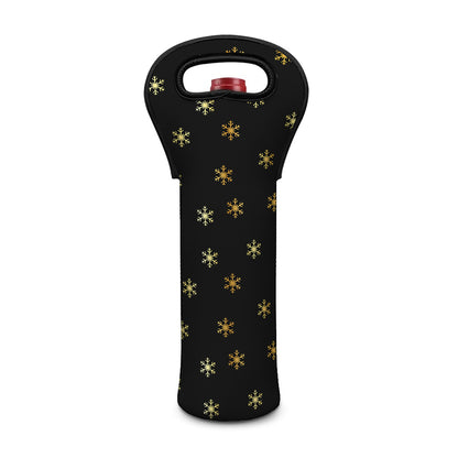 Black And Gold Snowflake Pattern Print Single Neoprene Wine Tote