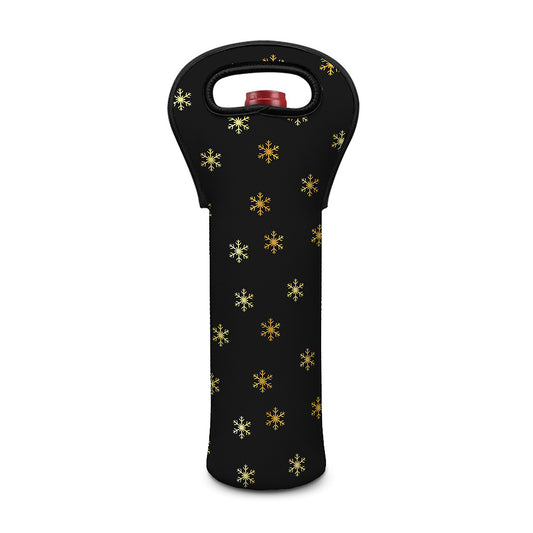 Black And Gold Snowflake Pattern Print Single Neoprene Wine Tote