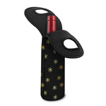 Black And Gold Snowflake Pattern Print Single Neoprene Wine Tote