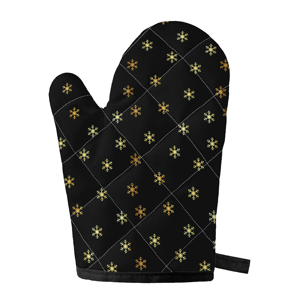 Black And Gold Snowflake Pattern Print Single Oven Mitt