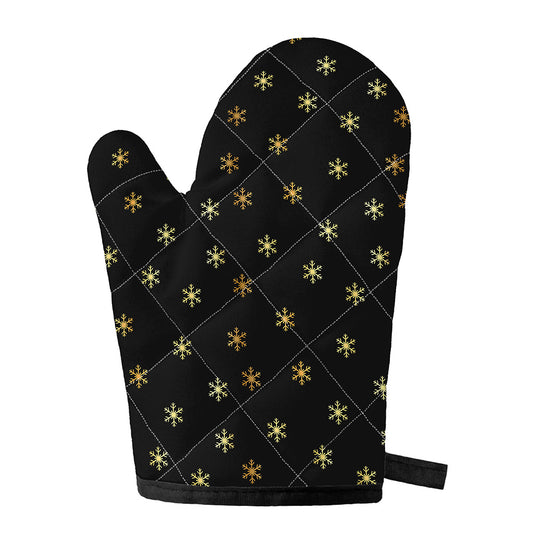Black And Gold Snowflake Pattern Print Single Oven Mitt