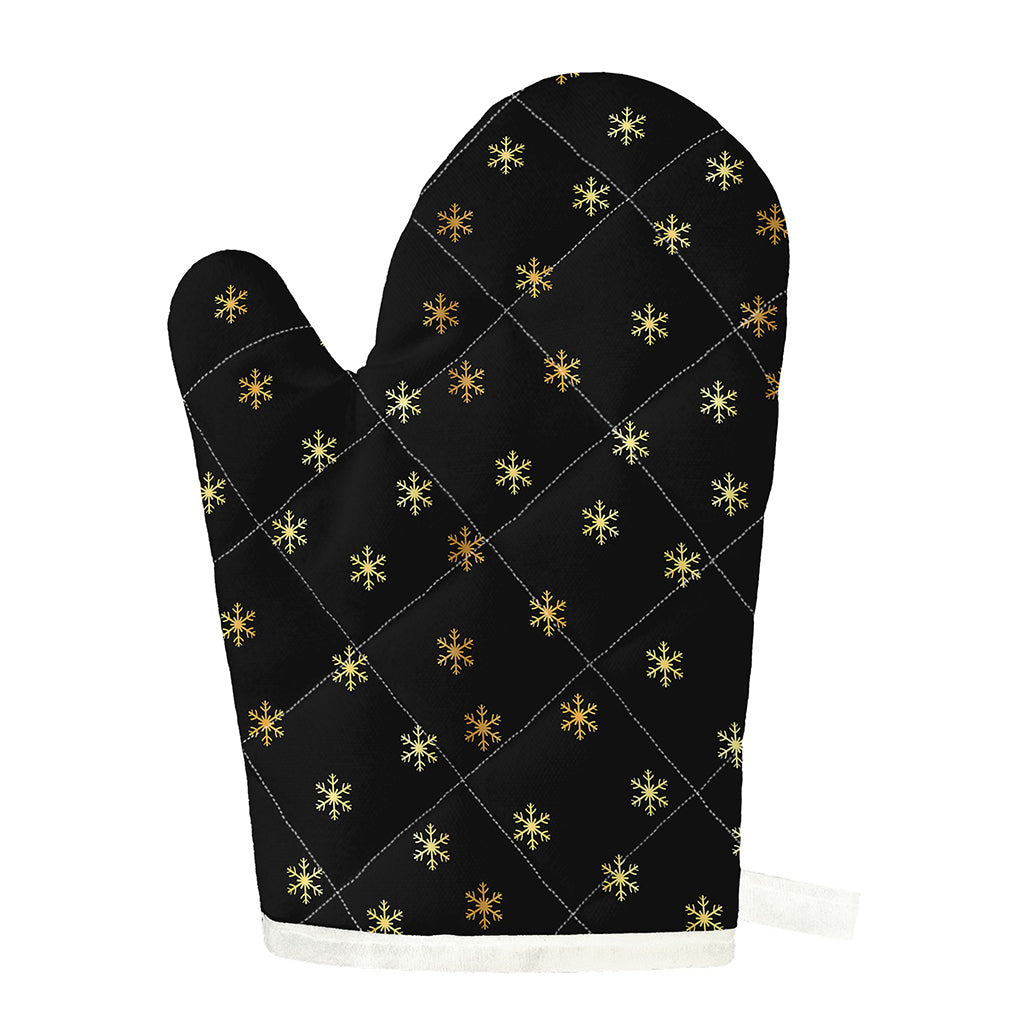 Black And Gold Snowflake Pattern Print Single Oven Mitt