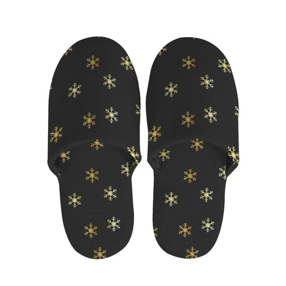 Black And Gold Snowflake Pattern Print Slippers
