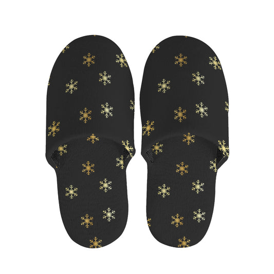 Black And Gold Snowflake Pattern Print Slippers