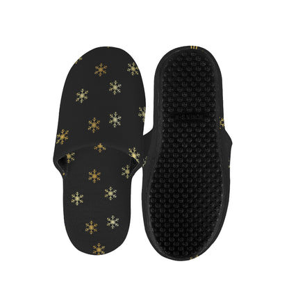Black And Gold Snowflake Pattern Print Slippers