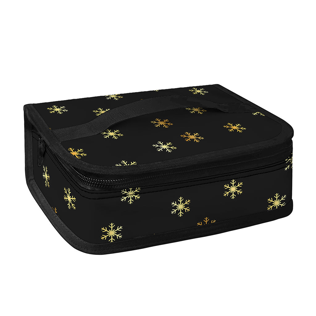 Black And Gold Snowflake Pattern Print Small Lunch Bag