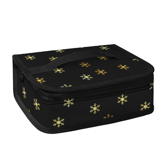 Black And Gold Snowflake Pattern Print Small Lunch Bag