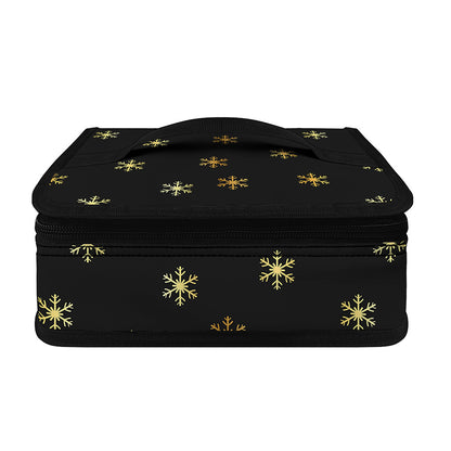 Black And Gold Snowflake Pattern Print Small Lunch Bag