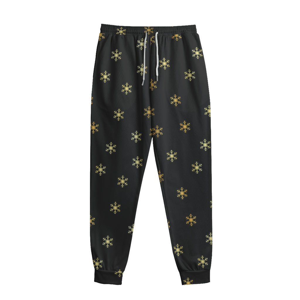 Black And Gold Snowflake Pattern Print Sweatpants