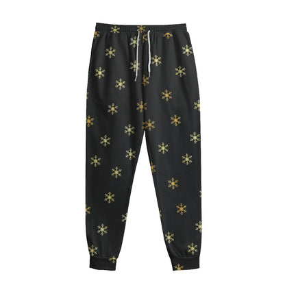 Black And Gold Snowflake Pattern Print Sweatpants