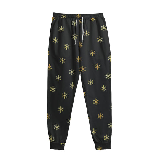 Black And Gold Snowflake Pattern Print Sweatpants